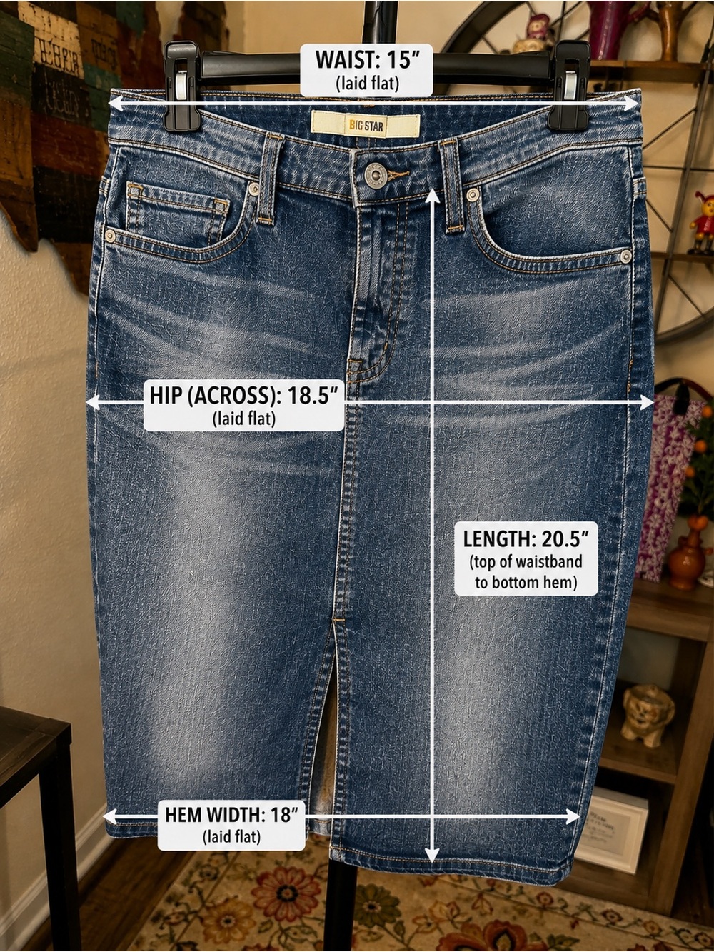 Big Star Faded Blue Denim Midi Pencil Skirt - Picture 6 of 6